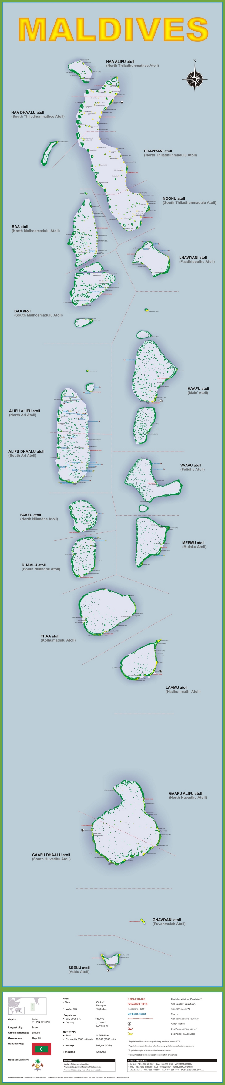 Large detailed Maldives islands map