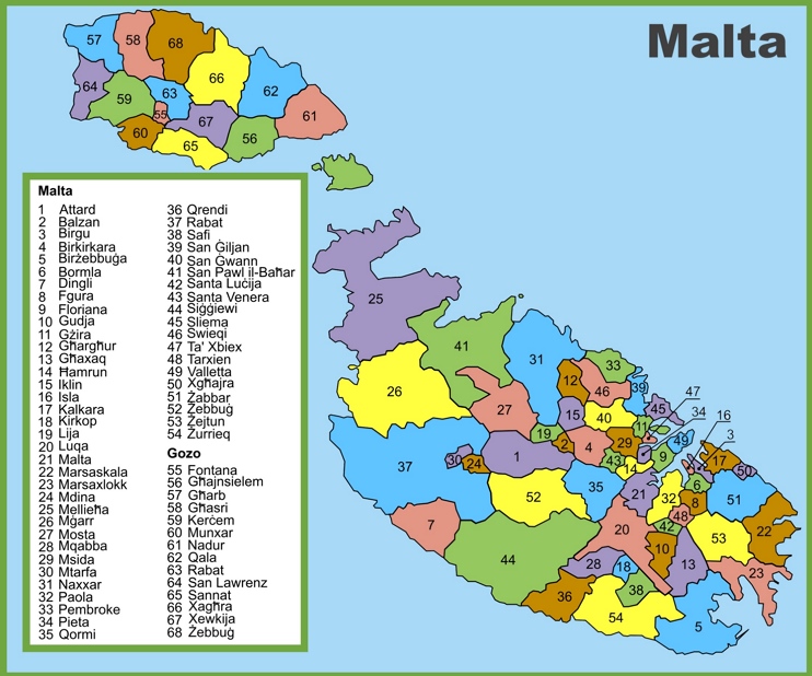 Administrative divisions map of Malta