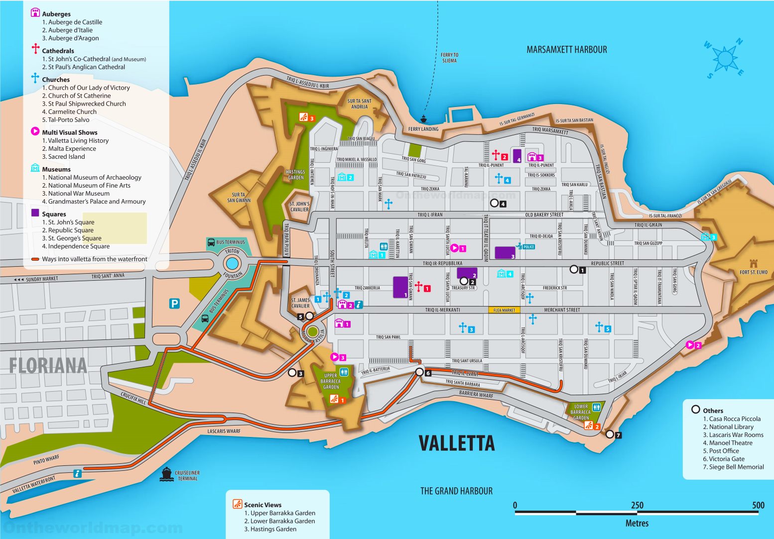 valletta map tourist