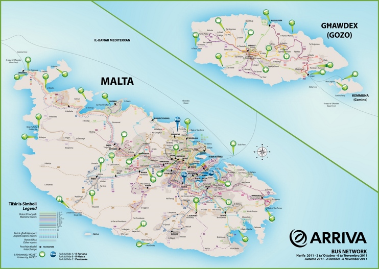 Malta bus route map