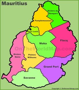 Administrative divisions map of Mauritius