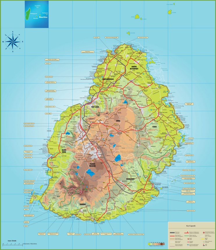 Large detailed map of Mauritius