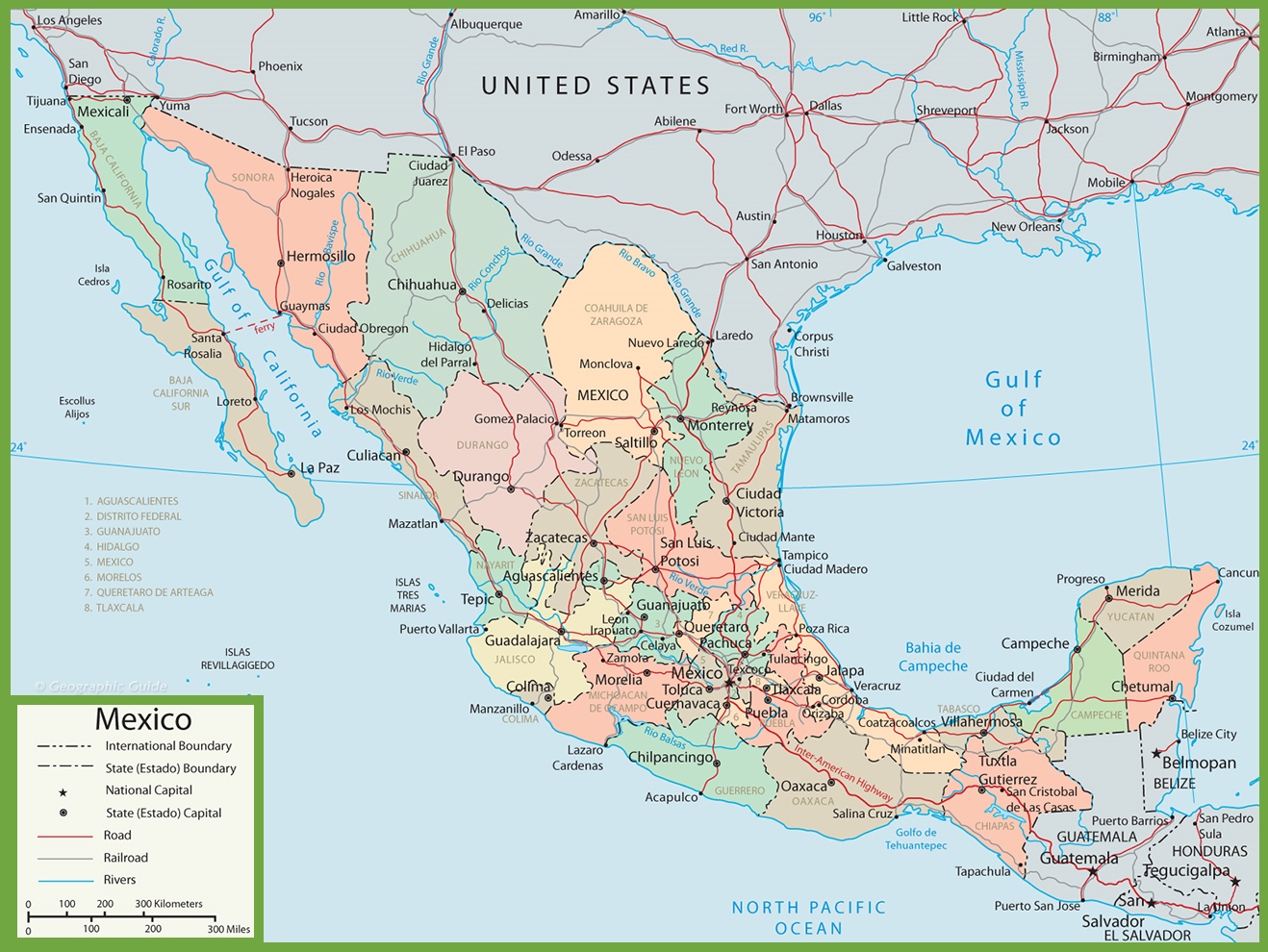 administrative divisions map of mexico