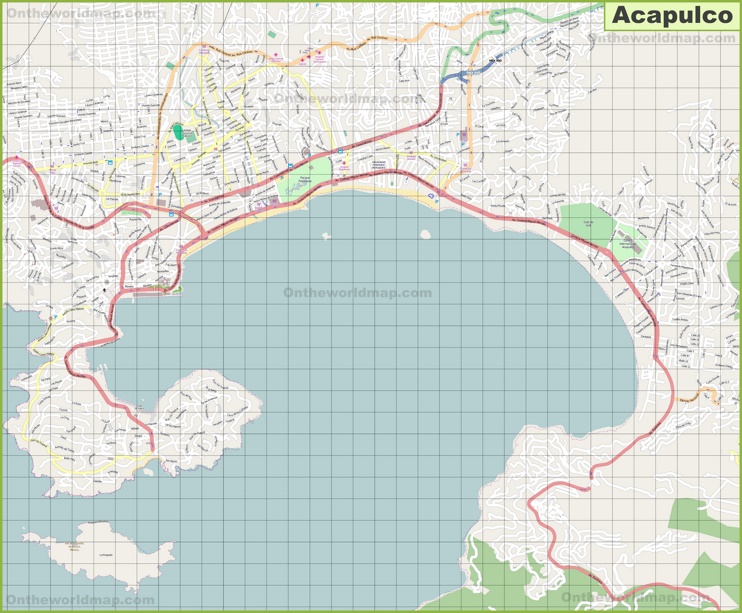 Large detailed map of Acapulco