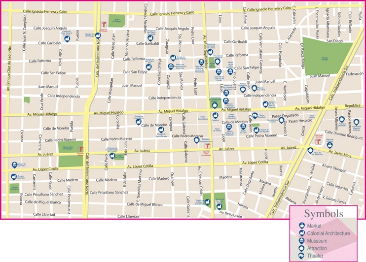 Guadalajara historic city center map