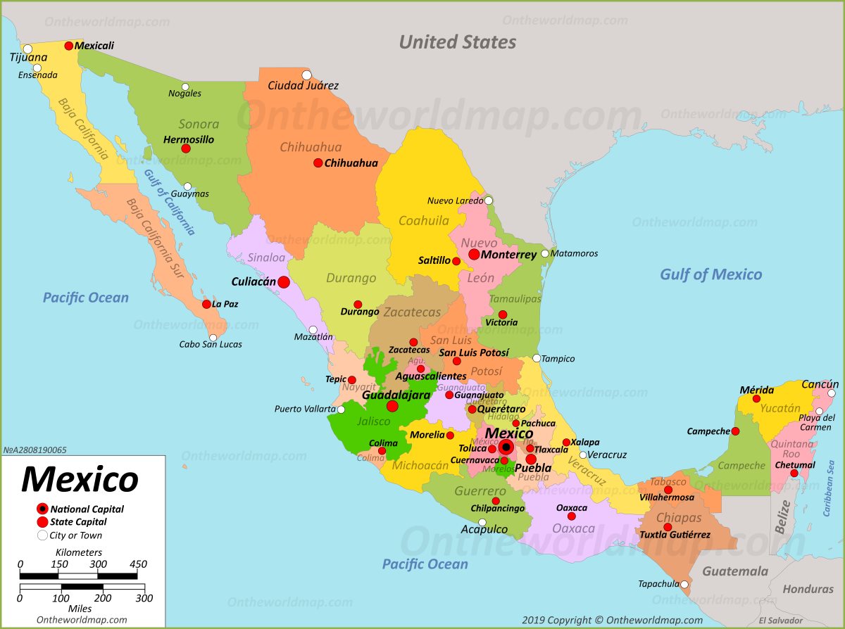 mexico states map labeled vector mexico map by state