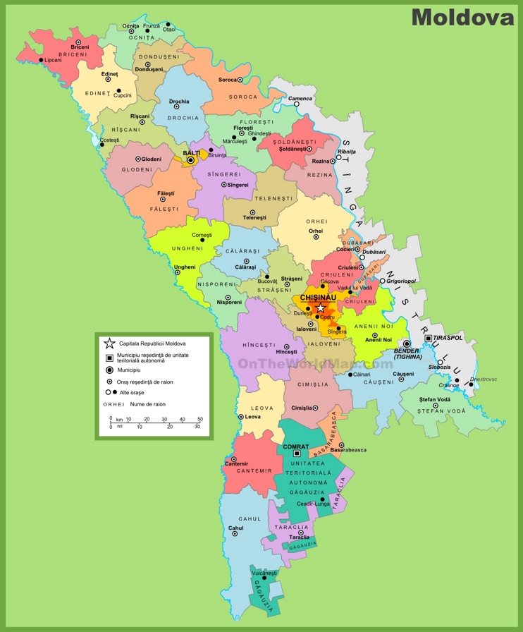 Administrative divisions map of Moldova
