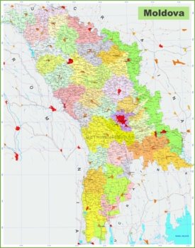 Large detailed map of Moldova with cities and towns