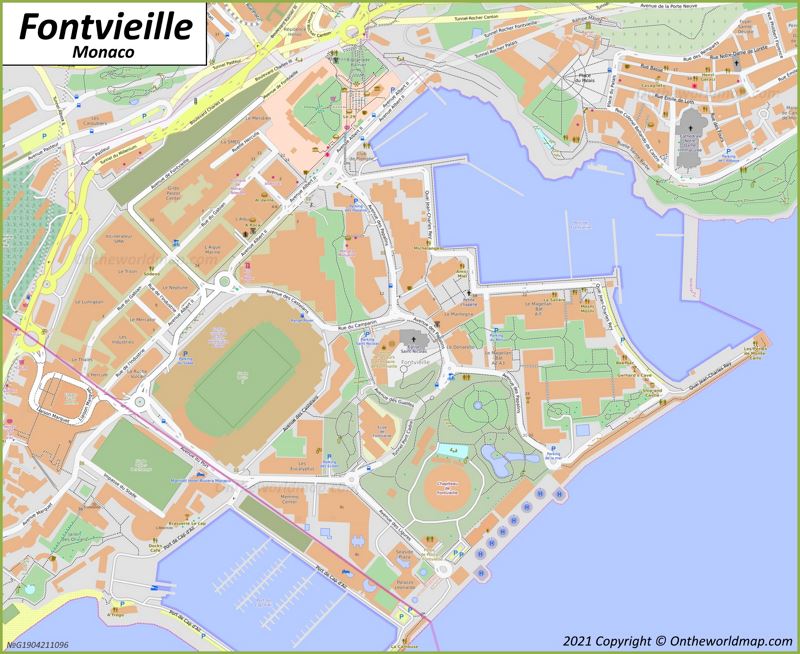 Fontvieille Map | Monaco | Detailed Maps of Fontvieille