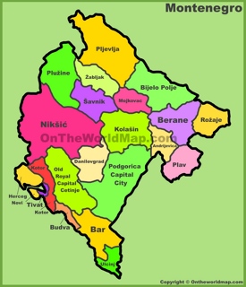 Administrative divisions map of Montenegro