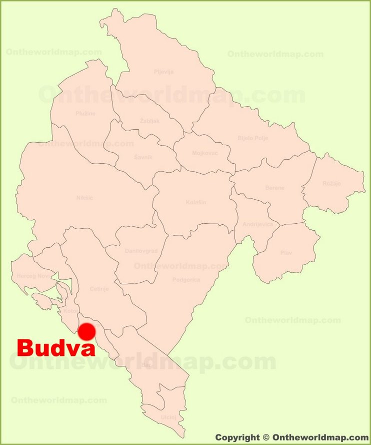 Budva location on the Montenegro map