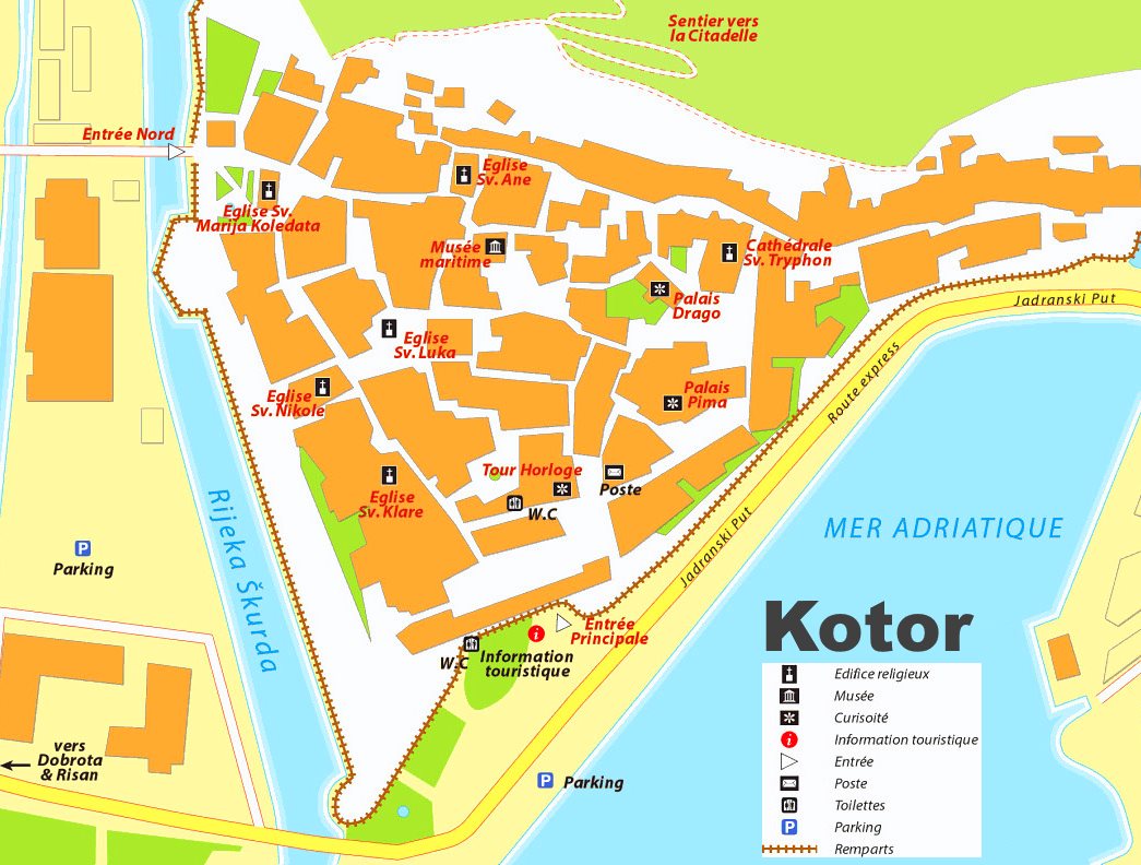 Kotor Tourist Map Ontheworldmap
