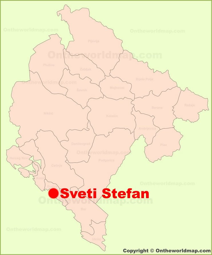 Sveti Stefan location on the Montenegro map