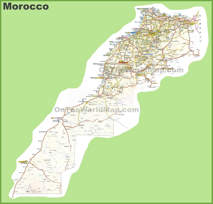 Large detailed map of Morocco with cities and towns