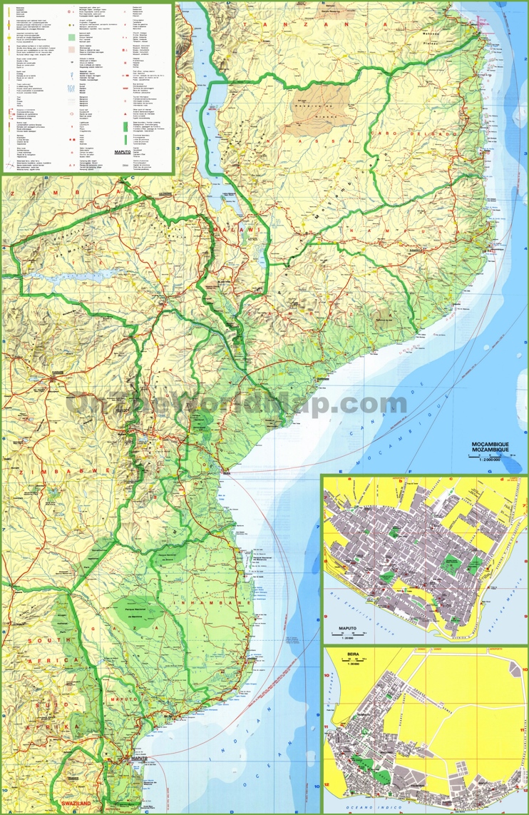 Large detailed map of Mozambique