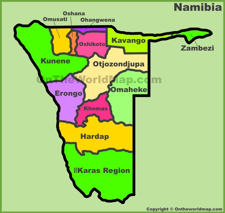 Administrative divisions map of Namibia