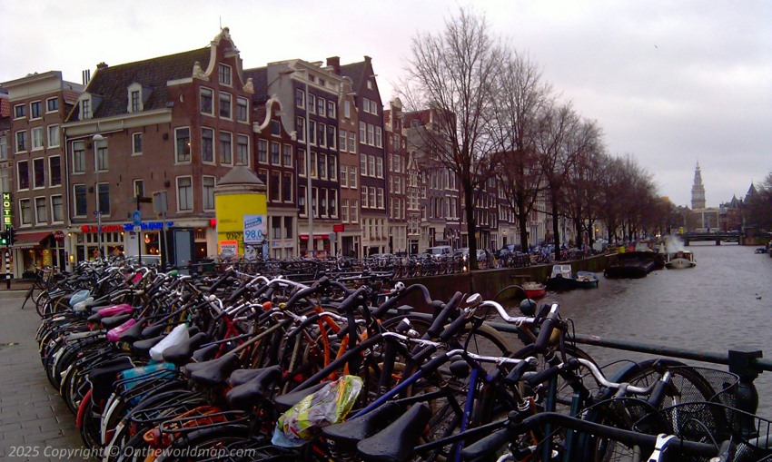 Bicycles on the bridge over the canal