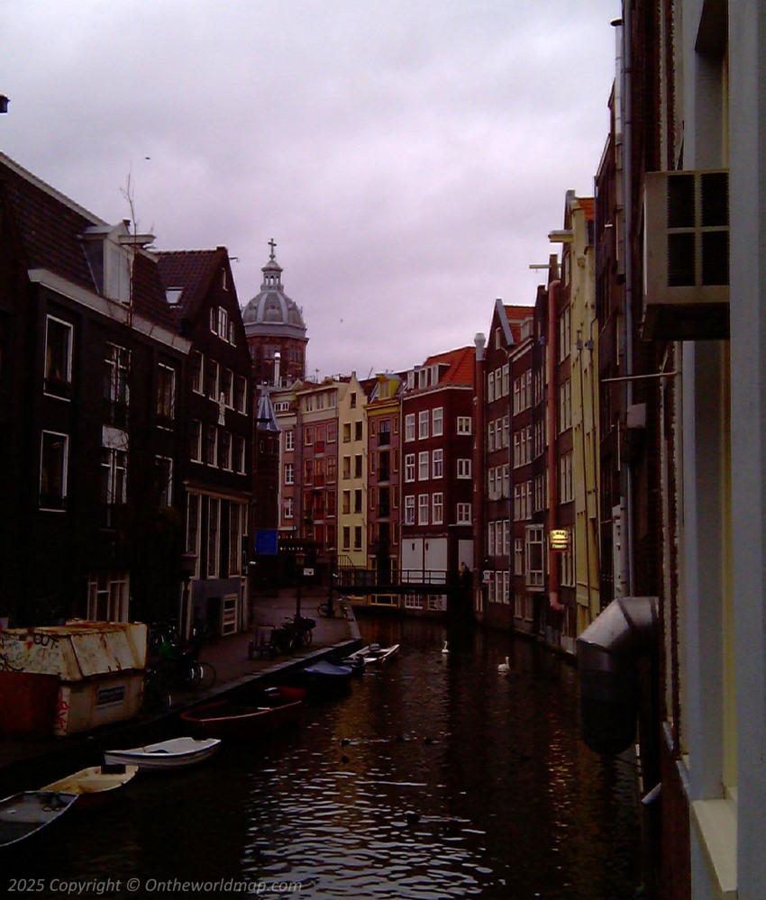 Basilica of St. Nicholas as seen from one of canals in Amsterdam