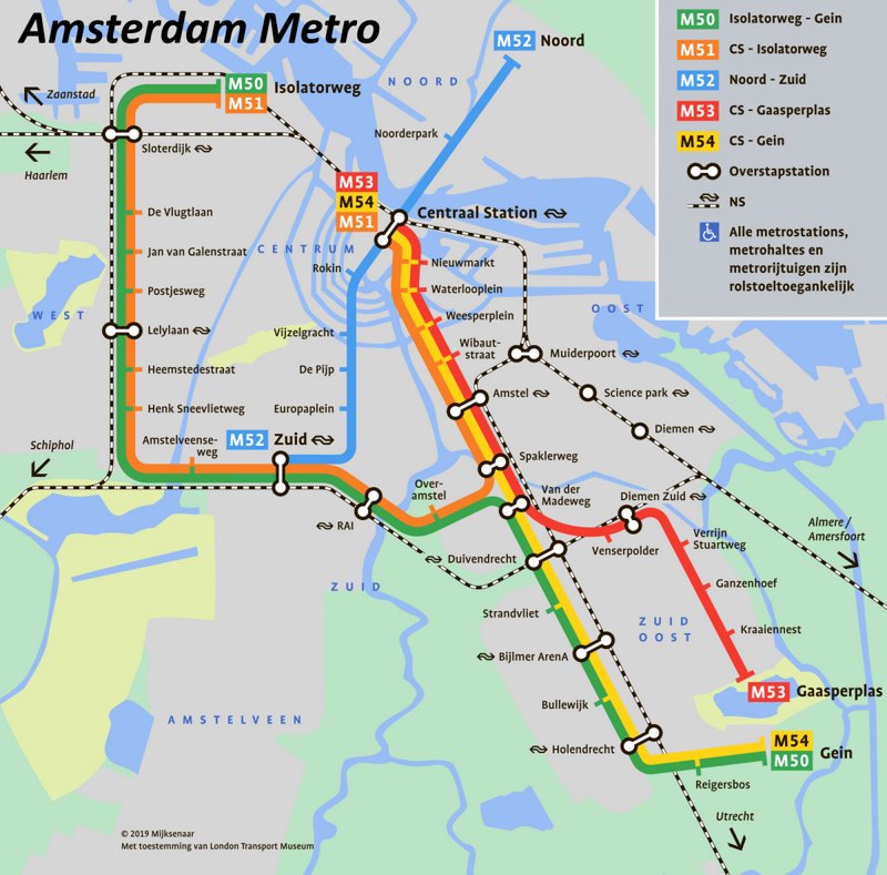 Amsterdam Metro Scheme on the city map