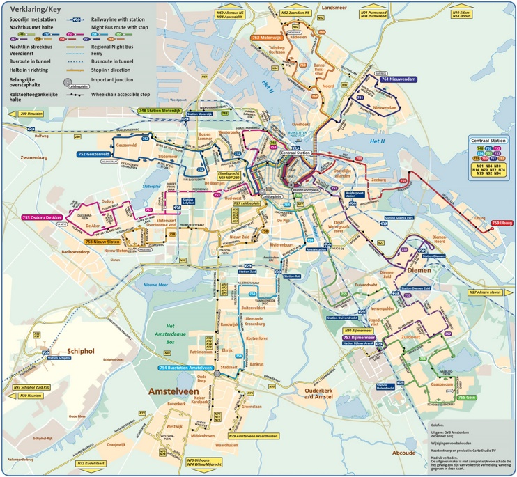 Amsterdam night bus map