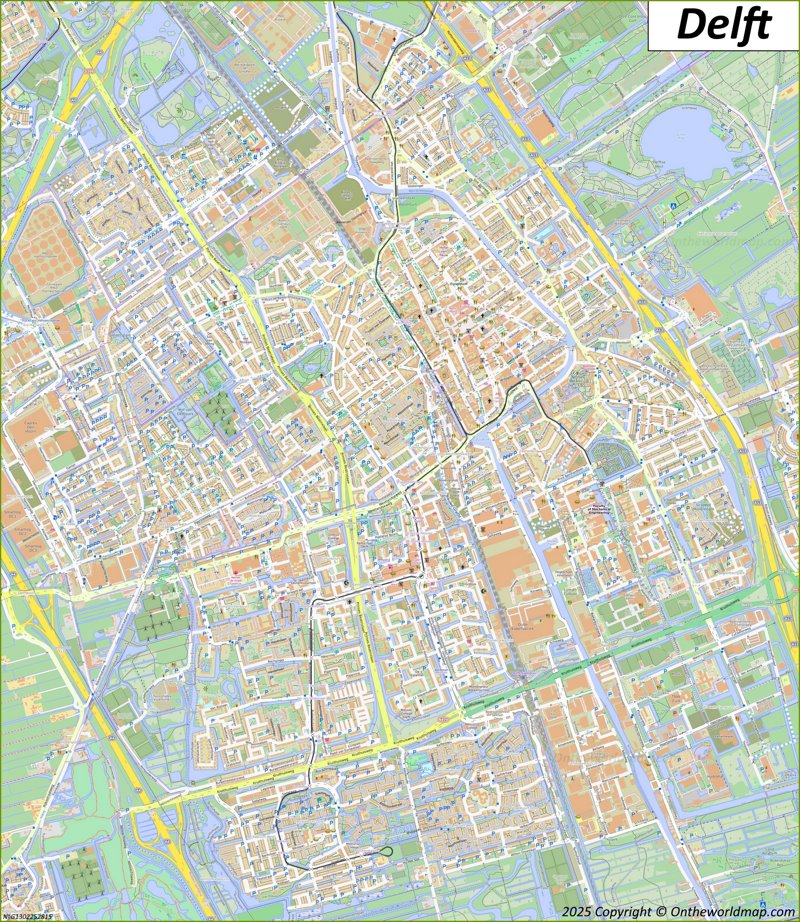 Large detailed map of Delft