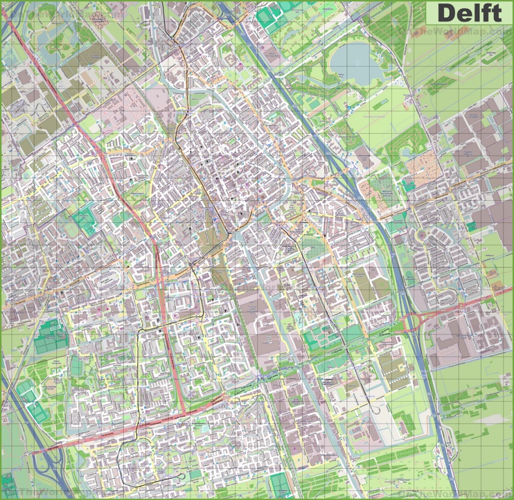 Large detailed map of Delft