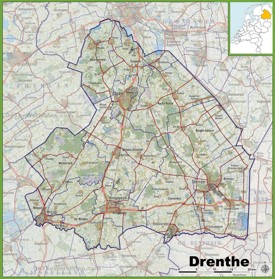 Map of Drenthe with cities and towns
