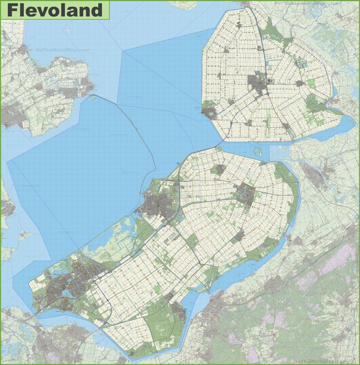 Large detailed topographic map of Flevoland