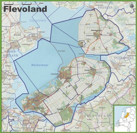 Map of Flevoland with cities and towns