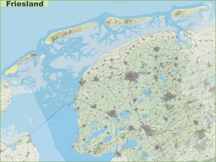 Large detailed topographic map of Friesland