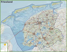 Map of Friesland with cities and towns