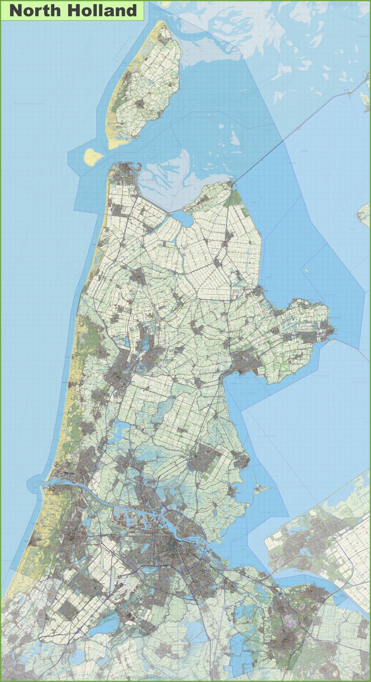 Large detailed topographic map of North Holland