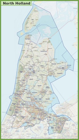 Map of North Holland with cities and towns