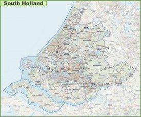 Map of South Holland with cities and towns