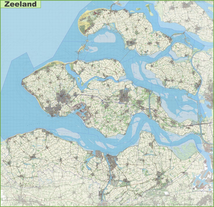 Large detailed topographic map of Zeeland