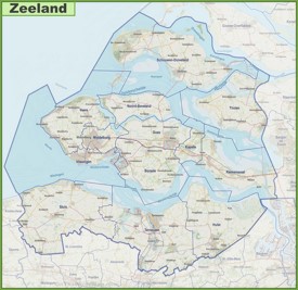 Map of Zeeland with cities and towns