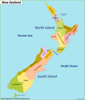 Administrative Divisions Map of New Zealand