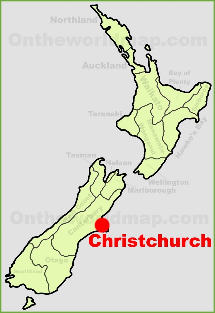 Christchurch location on the New Zealand Map