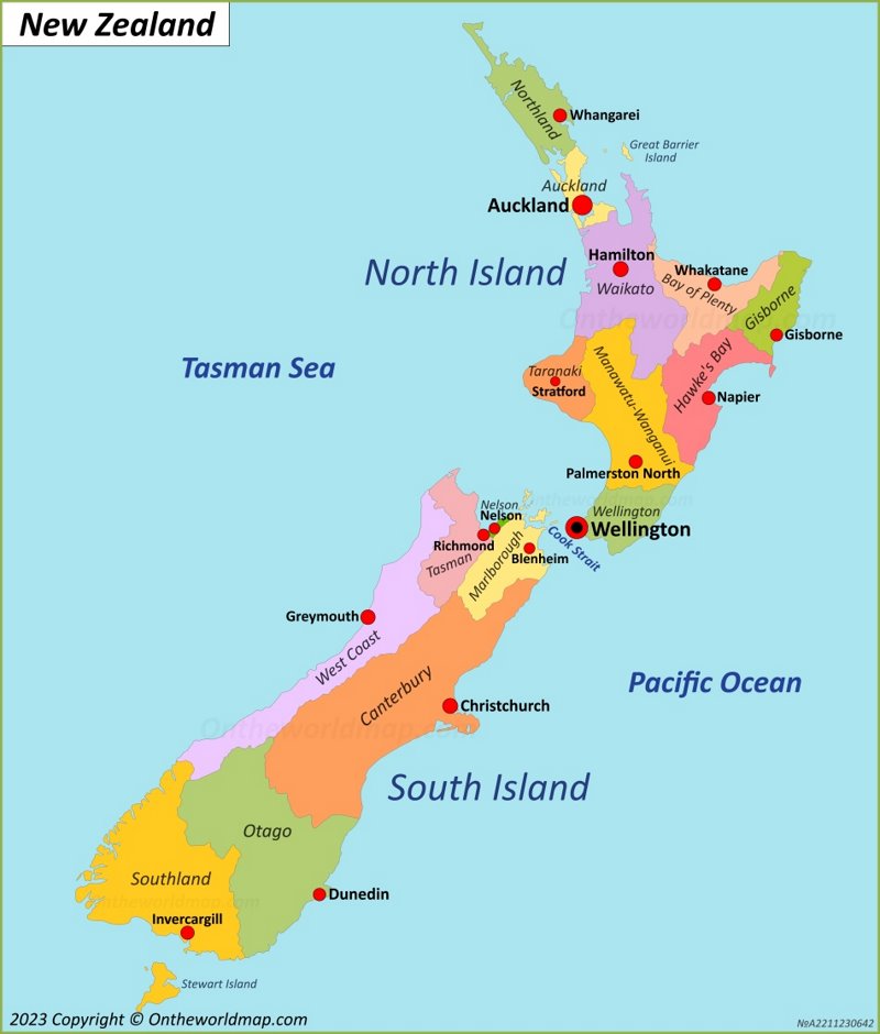 New Zealand Regions And Capitals Map