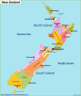 New Zealand Regions And Capitals Map