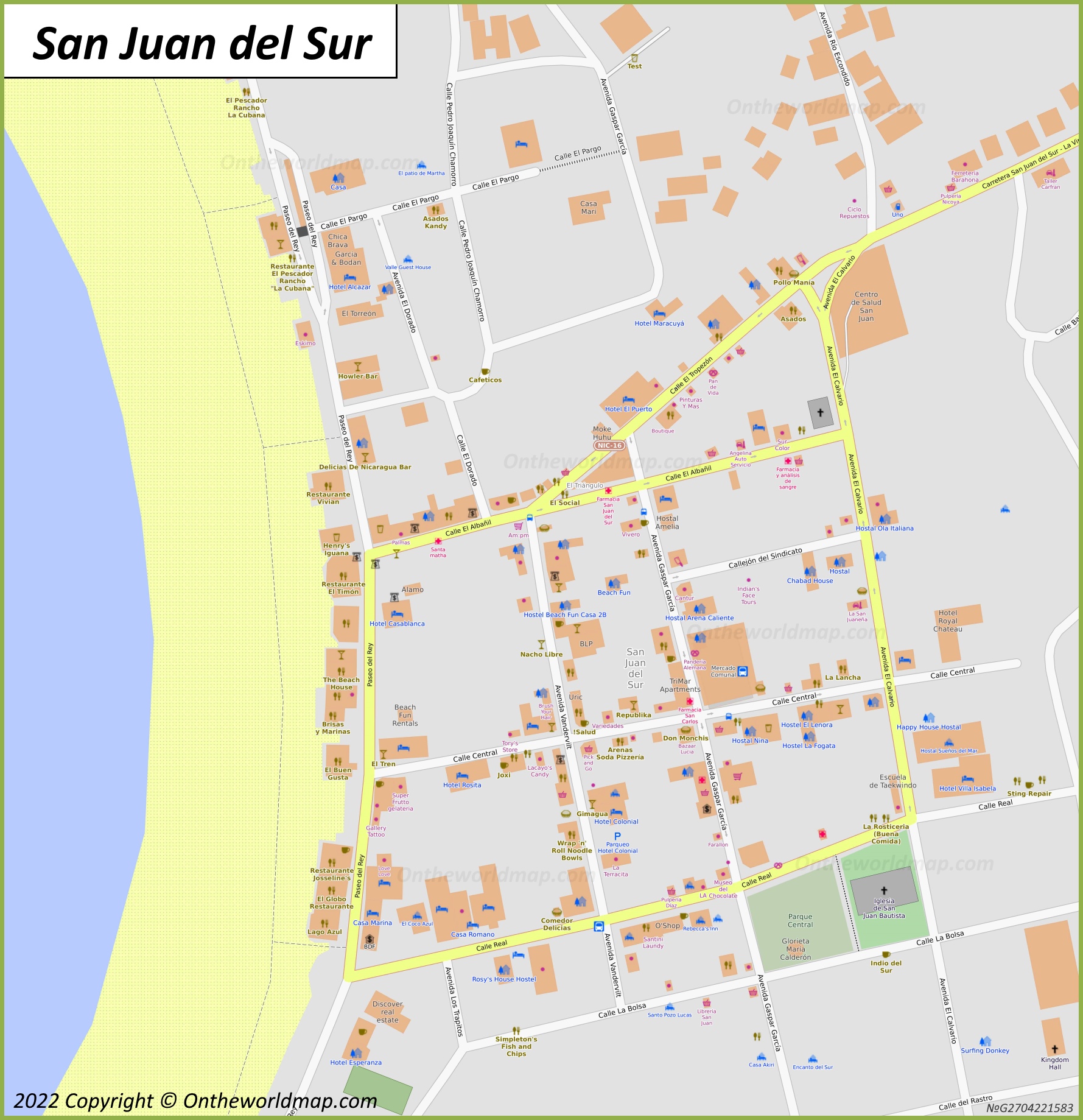 San Juan del Sur Town Centre Map