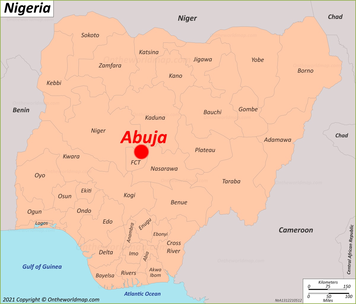Nigeria Political Map With Capital Abuja National Borders 40 OFF