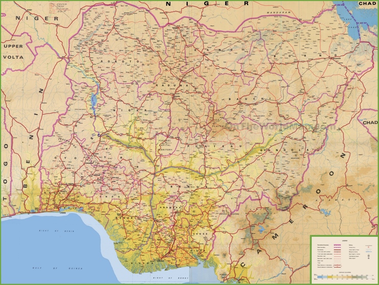 Large detailed map of Nigeria with cities and towns