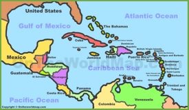 Political map of Caribbean with countries