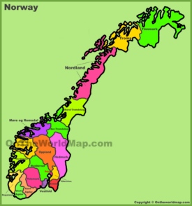 Administrative divisions map of Norway