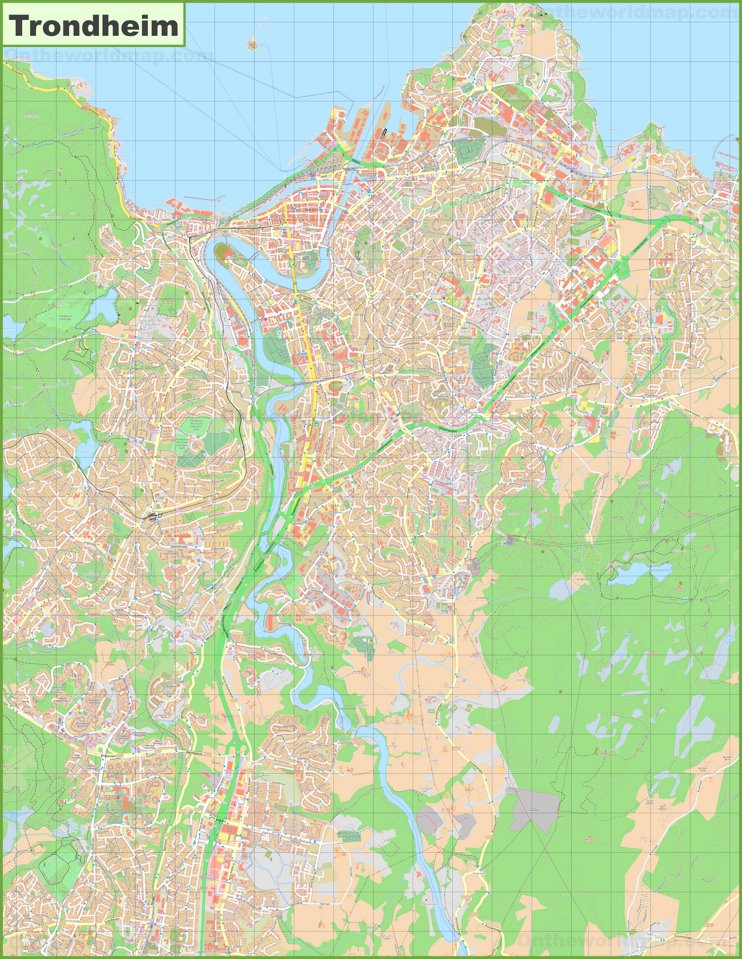Detailed map of Trondheim