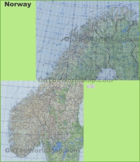 Large detailed topographic map of Norway