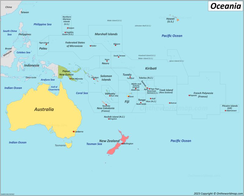 Oceania Countries And Capitals Map