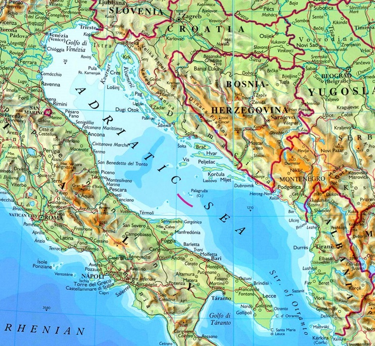 Adriatic Sea physical map