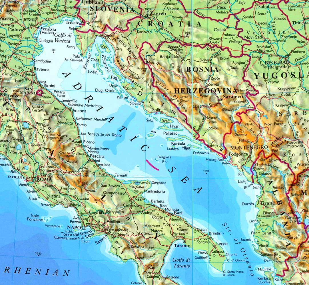 Adriatic Sea physical map - Ontheworldmap.com